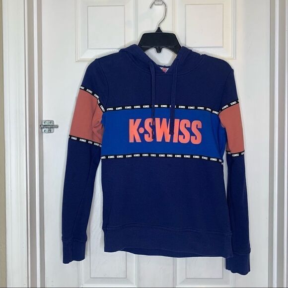K-Swiss Women’s Hoodie Blue Color Block “K-Swiss” Sign Size Extra Small - Picture 1 of 9